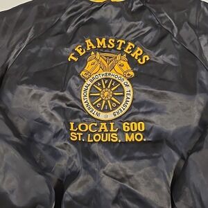 Vintage Teamsters Black Satin  Jacket XL Made In USA Local 600 St. Louis